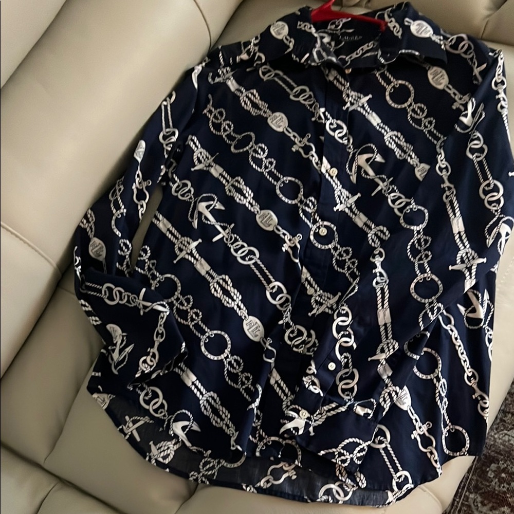 Polo by Ralph Lauren Navy and White Chain Print Shirt